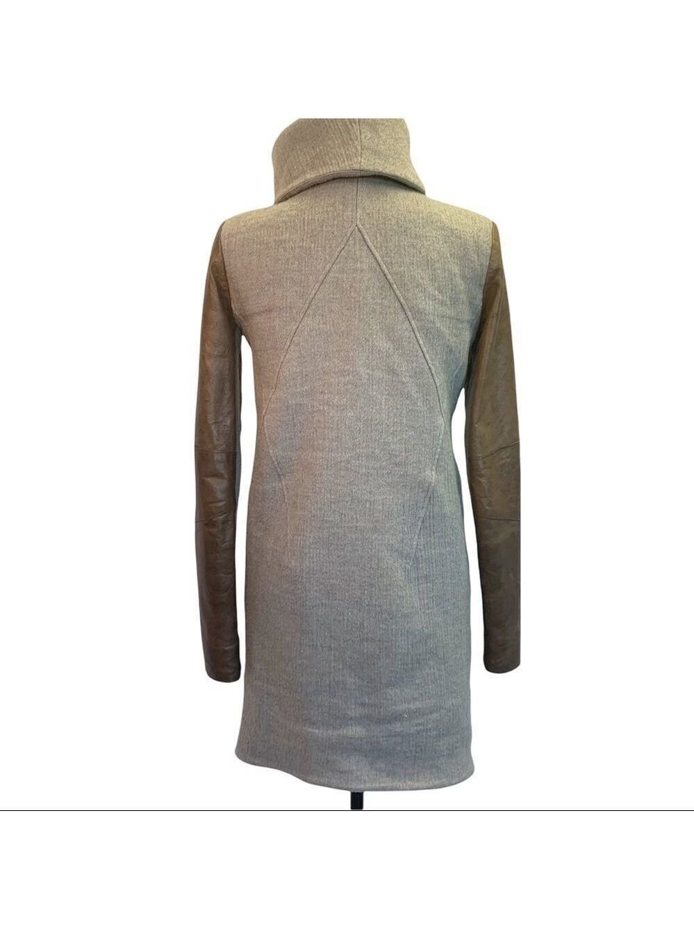 Helmet Lang wool & Lamb Leather brown gray colour block pattern coat Sz XS - Picture 4 of 16